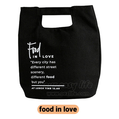 black stylish canvas lunch bag for women
