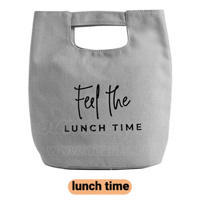 gray stylish canvas lunch bag for women