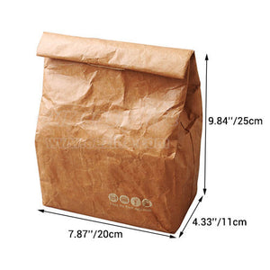 dimension of reusable insulated brown craft paper lunch bag for adults