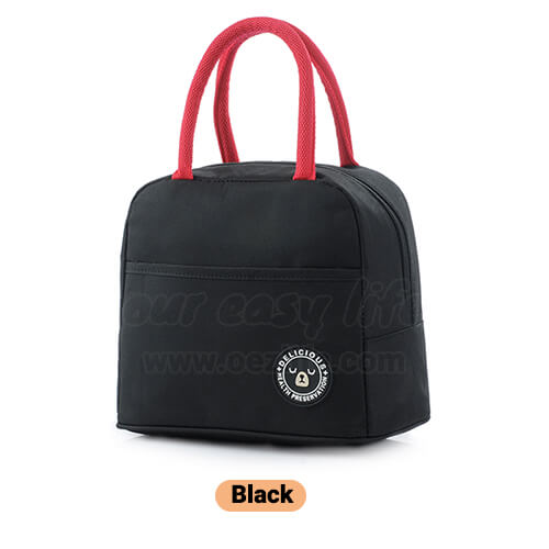 black insulated lunch tote bag for women to work simple design with zipper pocket
