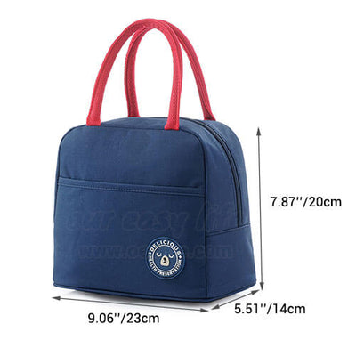 dimension of insulated tote lunch bag for women to work simple design with zipper pocket