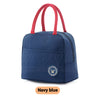 navy blue tote insulated lunch bag for women to work simple design with zipper pocket
