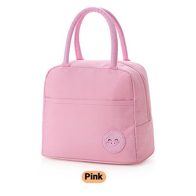 pink insulated lunch tote bag for women to work simple design with zipper pocket