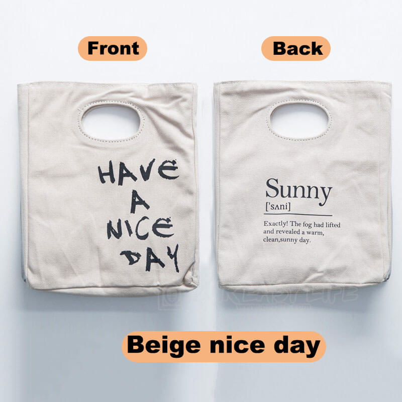 Reusable Organic Cotton Canvas Stylish Lunch Tote Bags- color-beige nice day