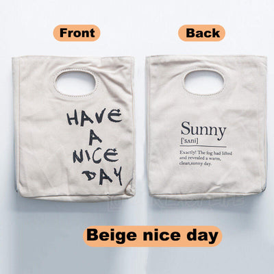 Reusable Organic Cotton Canvas Stylish Lunch Tote Bags- color-beige nice day