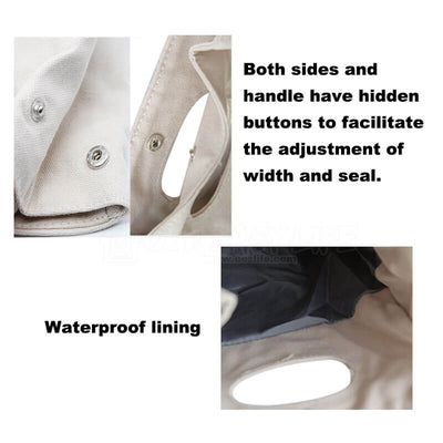 Reusable Organic Cotton Canvas Stylish Lunch Tote Bags-details about botton and waterproof lining