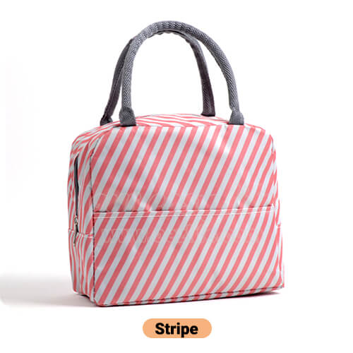 pink stripe cute insulated lunch tote for women girls