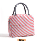 pink stripe cute insulated lunch tote for women girls