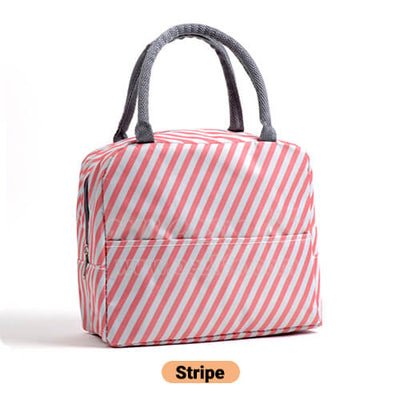 pink stripe cute insulated lunch tote for women girls
