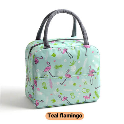 teal flamingo cute insulated lunch tote for women girls