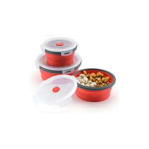Round Silicone Bento Lunch Boxes for Adults and Kids, Collapsible, Microwavable