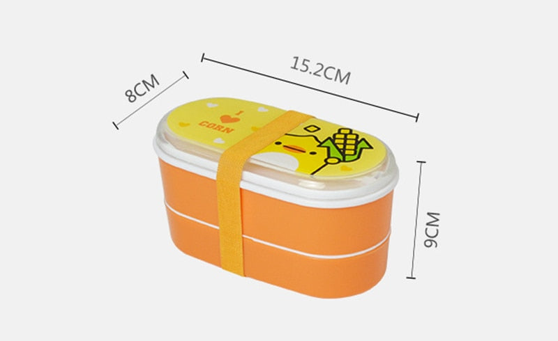 Cute Plastic Bento Lunch Boxes for Kids, Double Decker, 600ml