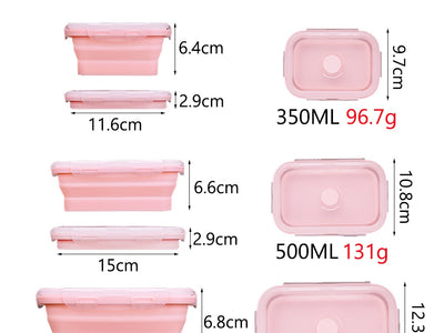 Rectangle Silicone Bento Lunch Boxes for Adults and Kids, Collapsible, Microwavable