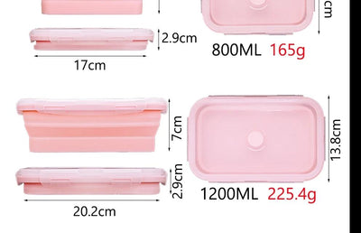 Rectangle Silicone Bento Lunch Boxes for Adults and Kids, Collapsible, Microwavable