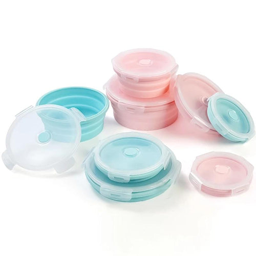 Round Silicone Bento Lunch Boxes for Adults and Kids, Collapsible, Microwavable