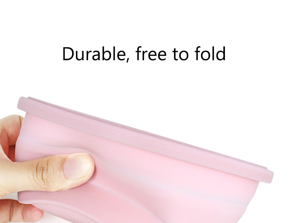 Round Silicone Bento Lunch Boxes for Adults and Kids, Collapsible, Microwavable