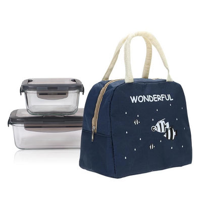 Fashionable Canvas Lunch Bag Portable And Insulated Thermal For Women And Kids