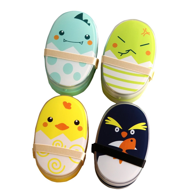 Cute Plastic Bento Lunch Boxes for Kids, Double Decker, 700ml