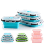Rectangle Silicone Bento Lunch Boxes for Adults and Kids, Collapsible, Microwavable