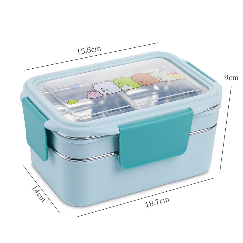 Fiambrera Infantil De Doble Capa COLLBATH - Verde, Con Cubiertos, Ideal Para Colegio O Comidas Fuera, Tamaño 17.5x9.6 Cm