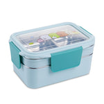 Double Decker Cute School Bento Lunch Boxes for Kids, Stainless Steel, 2 Compartments