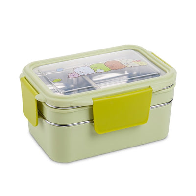 Double Decker Cute School Bento Lunch Boxes for Kids, Stainless Steel, 2 Compartments