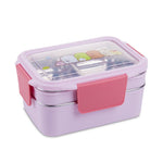 Double Decker Cute School Bento Lunch Boxes for Kids, Stainless Steel, 2 Compartments