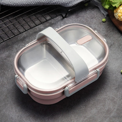 2 Compartments Stainless Steel Bento Lunch Boxes for Adults and Kids