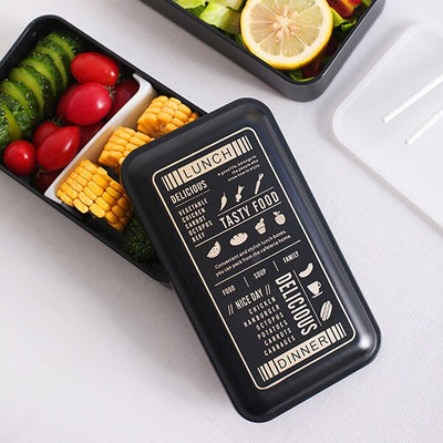 Double Decker Bento Lunch Boxes for Adults and Kids,  Black, Japanese Style