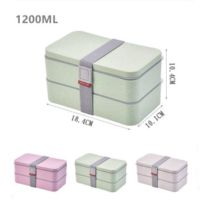 Double Decker Bento Lunch Boxes for Adults and kids, Wheat Straw, 1200ml