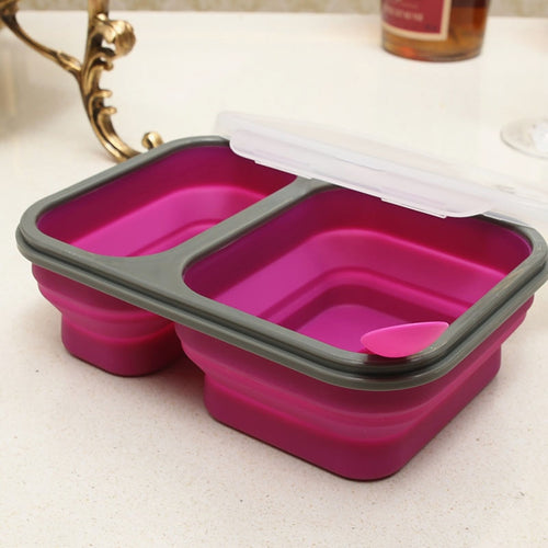 2 Compartments Silicone Bento Lunch Boxes for Adults and Kids