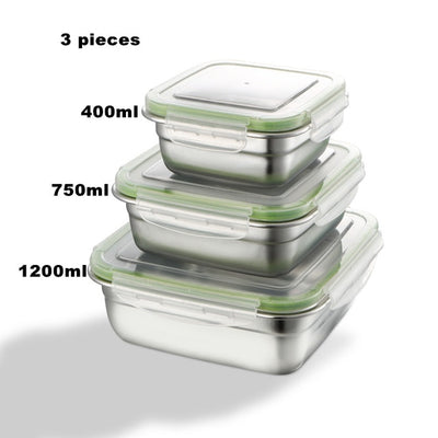 Square Stainless Steel Bento Lunch Boxes  for Adults and Kids, 3 Size