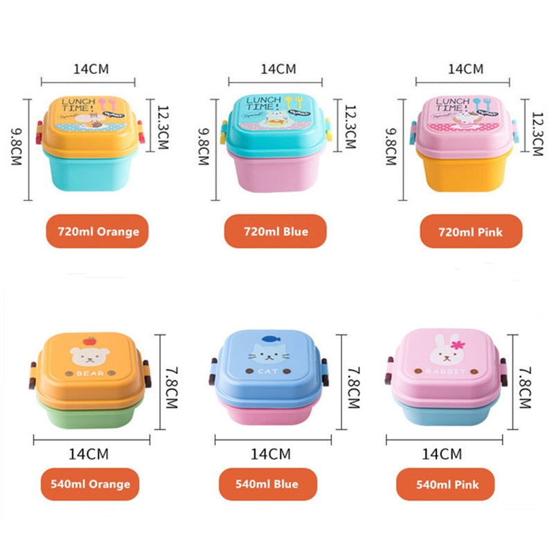 Double Decker Cute School Bento Lunch Boxes for Kids